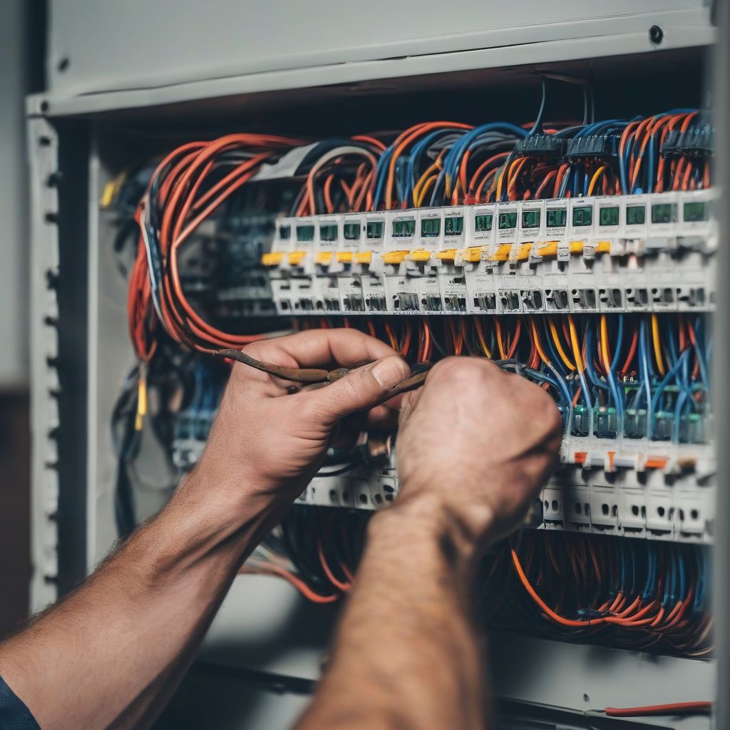 Electrician Working on Electrical Panel